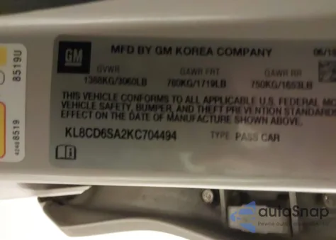 2019 Chevrolet Spark 1Lt Cvt from USA, damaged, VIN KL8CD6SA2KC704494